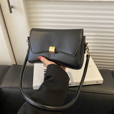 Dames Crossbodytas Van PU Leer Gouden Metalen Gesp Klep Schoudertas Baguettetas Vintage Woon Werkverkeer Minimalistisch