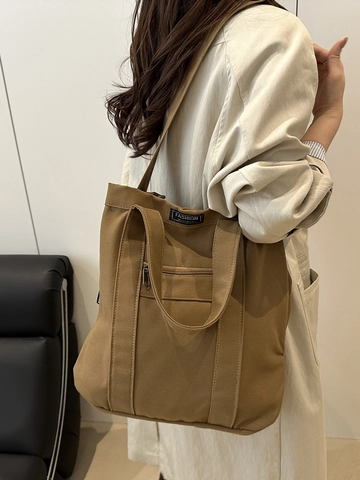 Grote Capaciteit Canvas Tote Bag Dames Retro Casual Schoudertas Crossbody Handtas Met Ritsvak Voor Dagelijks Gebruik