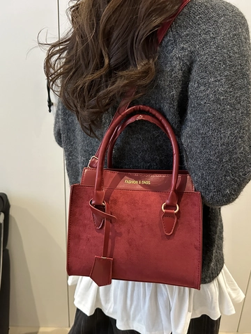 Women Fashion PU Leather Shoulder Bag Spliced Suede Handbag With Adjustable Strap Elegant Top Handle Bag Crossbody Purse