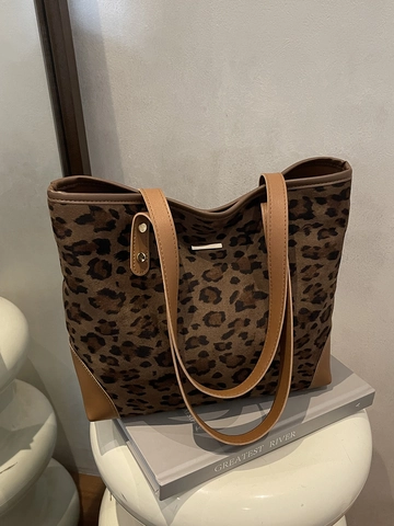 Fashion Leopard Print Tote Bag Large Capacity PU Leather Korean Style Women Shoulder Handbag