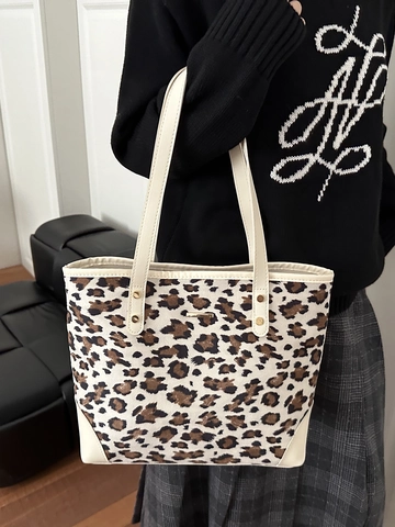 Fashion Leopard Print Tote Bag Large Capacity PU Leather Korean Style Women Shoulder Handbag