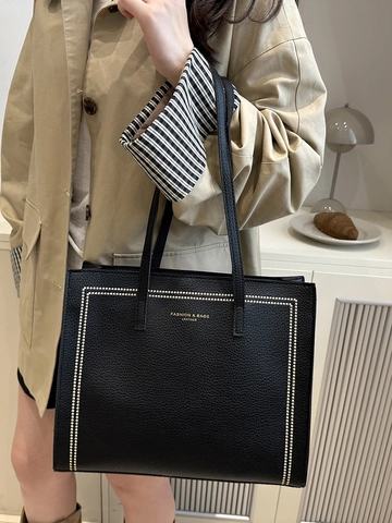 Borsa Tote Grande Capacità Donna Vintage Pelle PU Grana Ciottoli Borsa a Spalla Con Rivetti Elegante Borsa da Ufficio
