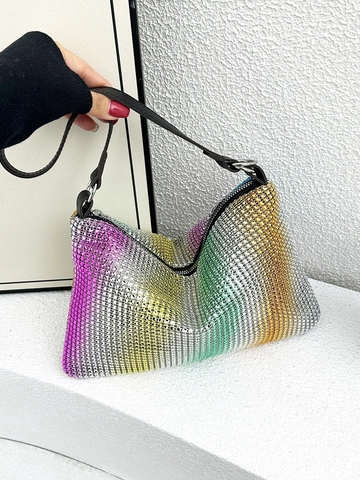 Modieuze Strass Okseltas Voor Dames Gradiënt Glitter Schoudertas Sprankelende Avondhandtas PU Leren Band Chique
