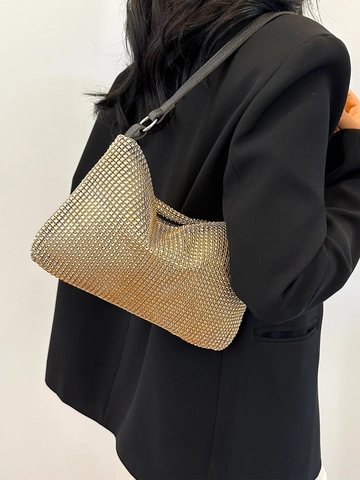 Modieuze Strass Okseltas Voor Dames Gradiënt Glitter Schoudertas Sprankelende Avondhandtas PU Leren Band Chique