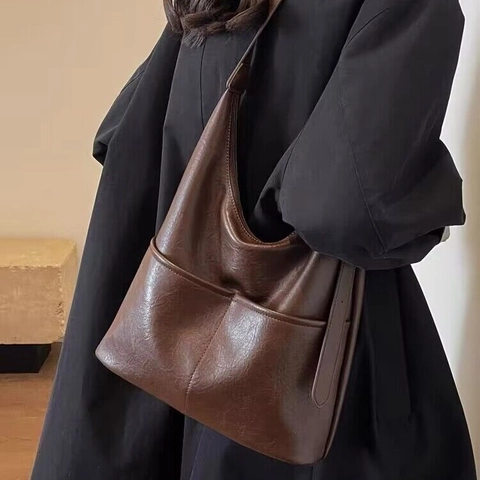 Borsa A Spalla Grande Tote Pelle PU Alta Capacità Pendolare Hobo Borsa A Mano Tasche Esterne Per Donne