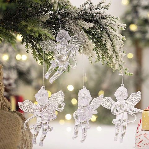 Addobbi Natalizi Appesi Angelo Acrilico Trasparente Che Suona Strumenti Musicali Per Decorazione Albero Casa