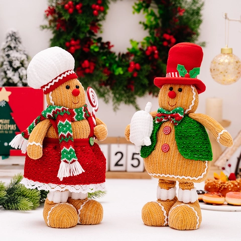 Weihnachten Lebkuchenmann Teleskop Plüschpuppe Strickstoff Verstellbare Höhe Stehende Figur Xmas Home Decor Ornament