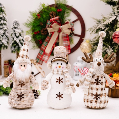 Europäische Strick Weihnachtspuppe Weihnachtsmann Schneemann Rentier Plüschfigur Für Urlaub Zuhause Fenster Deko Dekoration