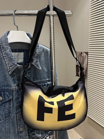 Bolso Hobo De Media Luna Para Mujer Degradado De Color Estampado De Letras Nailon Informal Correa Ajustable Bandolera