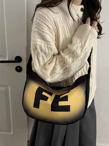 Bolso Hobo De Media Luna Para Mujer Degradado De Color Estampado De Letras Nailon Informal Correa Ajustable Bandolera