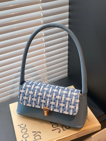 Borsa Sottobraccio Vintage In Tweed Da Donna Borsa A Spalla In Pelle PU Con Serratura In Metallo Dorato Elegante