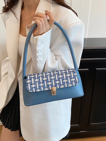 Borsa Sottobraccio Vintage In Tweed Da Donna Borsa A Spalla In Pelle PU Con Serratura In Metallo Dorato Elegante