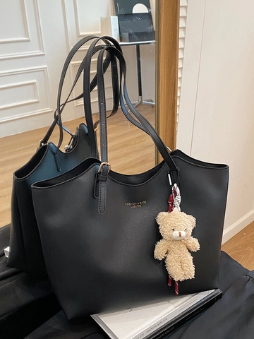 Bolso Tote De Cuero PU De Gran Capacidad Retro Color Sólido Bolso De Hombro Para Mujer Diario Oficina Estilo Minimalista