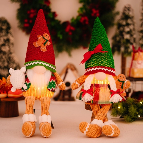 Weihnachten Glühende Gnom Puppe Lebkuchenmann Design LED Beleuchtet Gestricktes Polyester Lange Bein Plüsch Tischdeko Xmas Haus Ornament