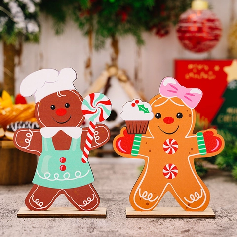 Επιτραπέζια Διακοσμητικά Gingerbread Man Ξύλινα Σε Στυλ Σεφ Με Γλειφιτζούρι Και Cupcake Για Χριστουγεννιάτικη Διακόσμηση