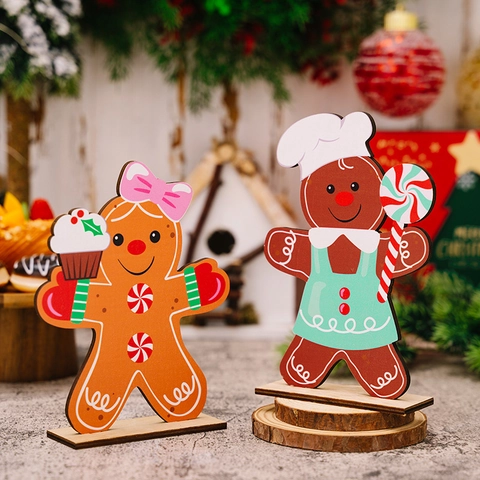 Επιτραπέζια Διακοσμητικά Gingerbread Man Ξύλινα Σε Στυλ Σεφ Με Γλειφιτζούρι Και Cupcake Για Χριστουγεννιάτικη Διακόσμηση