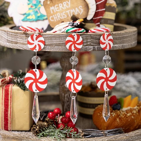 Adornos De Navidad Caramelos Estalactitas Rojo Blanco Remolino Menta PVC Acrílico Colgantes Decoración Árbol Navidad
