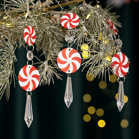 Adornos De Navidad Caramelos Estalactitas Rojo Blanco Remolino Menta PVC Acrílico Colgantes Decoración Árbol Navidad