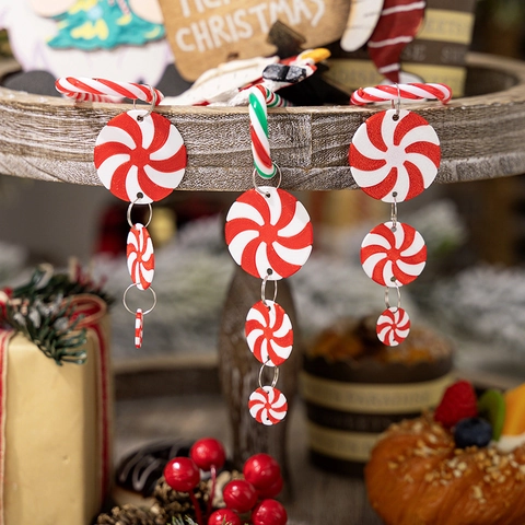 Colgantes De Caramelo De Menta De Navidad Rojo Blanco Espiral PVC Acrílico Adornos Para Decoración Colgante De Árbol De Fiesta