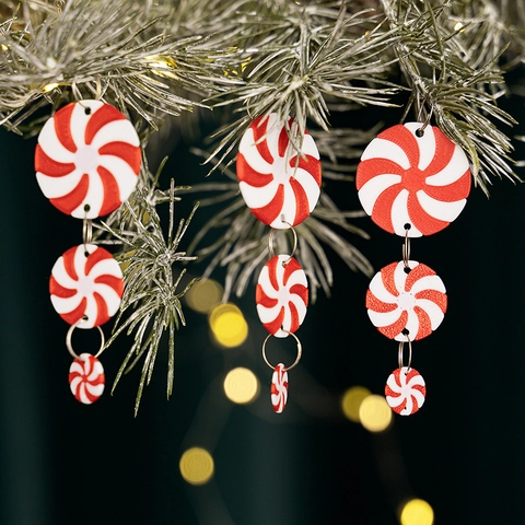 Colgantes De Caramelo De Menta De Navidad Rojo Blanco Espiral PVC Acrílico Adornos Para Decoración Colgante De Árbol De Fiesta