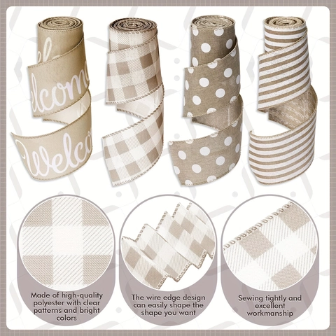 Rustiek Polyester Jute Lint Met Draadrand Buffalo Ruit Stip Streep Welcome Belettering Voor Hobby Decoratie