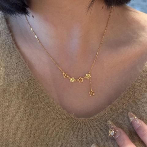 Copper Star Pendant Necklace Golden Hollow Pentagram Tassel Drop Clavicle Chain Versatile Minimalist Daily Jewelry Women