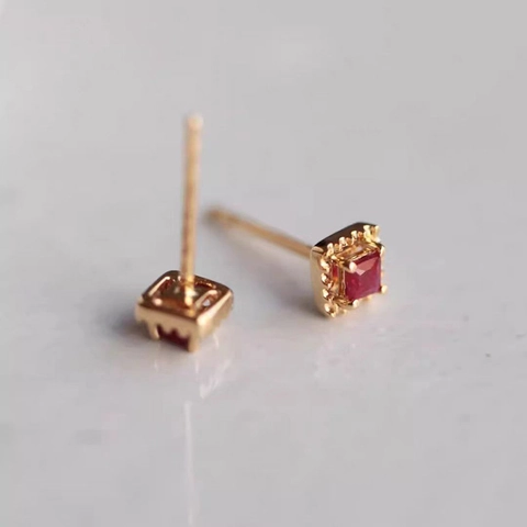 Vierkante Rode Zirkonia Oorknopjes Vintage Geometrisch Koper Verguld Sieraden Voor Dames Elegante Stijl
