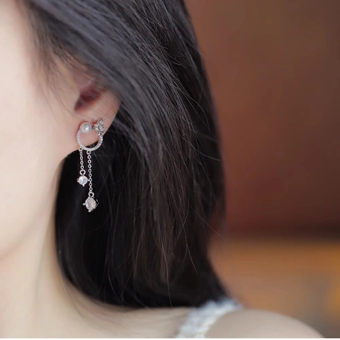 Butterfly Artificial Pearl Tassel Drop Earrings Copper Zircon Micro Inlaid Layered Chain Elegant French Style For Women