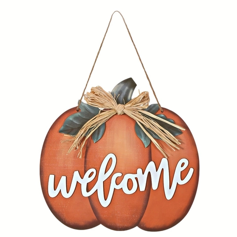 Holz Kürbis Welcome Türschild Orange Herbst Ernte Thanksgiving Haus Haustür Hängende Dekoration Mit Bastschleife