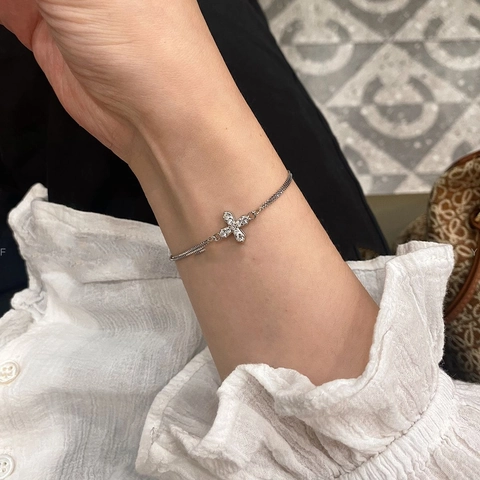 Doppelstöckiges Kreuz Armband Für Frauen Kupfer Mit Zirkon Koreanischer Stil Minimalistischer Luxus Täglicher Schmuck