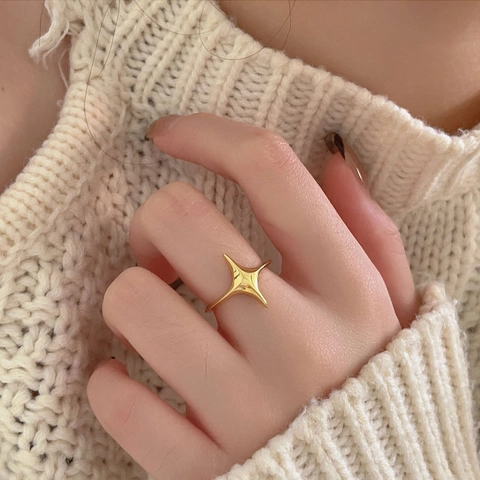 Anello Regolabile Stella Lucida Rame Design Stella A Quattro Punte Minimalista Versatile Chic Per Donna