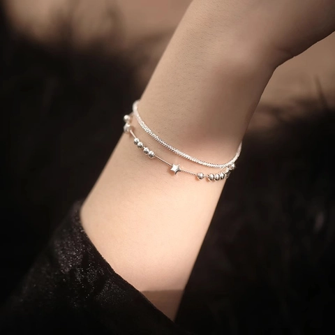 Zweilagiges Stern Perlenarmband Kupfer Minimalistisch Fünfzackiges Stern Schmuck Für Frauen Mädchen Verstellbar