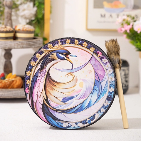 Schamanische Trommel Phönix Vogel Muster Lebensbaum Design Dekorative Rahmentrommel Musikinstrument Mit Kunstfell Trommelschlägel