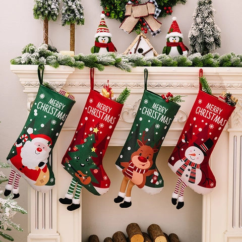 Calza Di Natale Decorazione Tessuto Ornamento Camino Festivo Motivo Babbo Natale Pupazzo Di Neve Renna Design Gamba Pendente