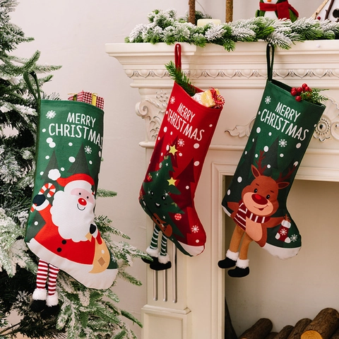Calza Di Natale Decorazione Tessuto Ornamento Camino Festivo Motivo Babbo Natale Pupazzo Di Neve Renna Design Gamba Pendente