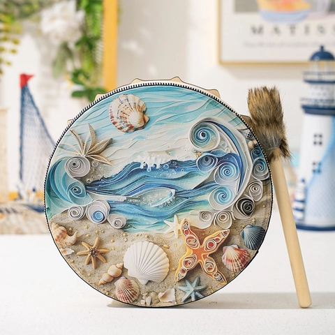 Shaman Drum Ocean Wave Shell 3D Theme Hand Drum Percussion Instrument Ethnic Bohemian Style Home Decor Decorative Drum With Drumstick