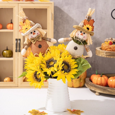 Vogelscheuche Deko Stecker Karo Stoff Sonnenblume Ornamente Für Erntedankfest Herbst Haus Garten Party