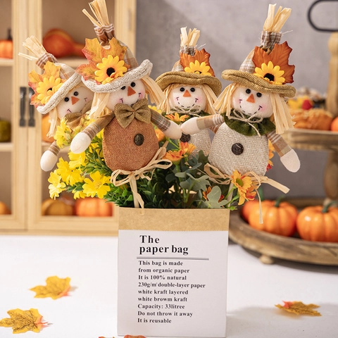 Harvest Scarecrow Decoration Stake With Sunflower Maple Leaf For Thanksgiving Autumn Home Decor Fall Party Vase Insert