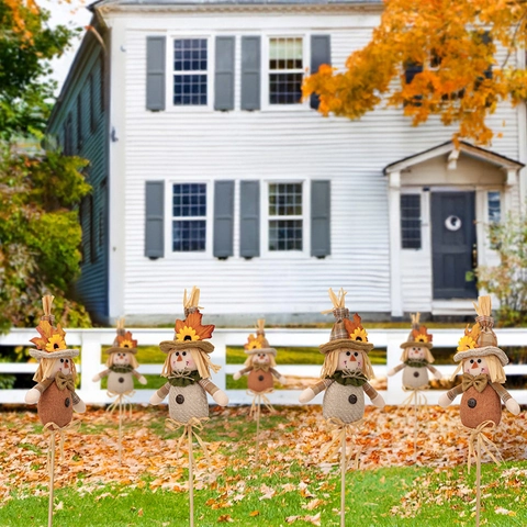 Harvest Scarecrow Decoration Stake With Sunflower Maple Leaf For Thanksgiving Autumn Home Decor Fall Party Vase Insert