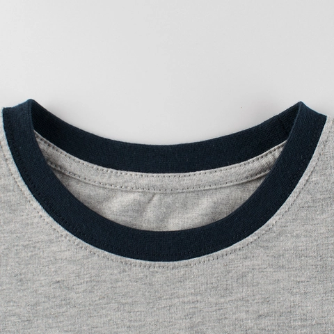 T-Shirt Bambini In Cotone A Maniche Corte Grigio Melange Ringer Tee Stampa Cane Surfista Casual Per Ragazzi E Ragazze