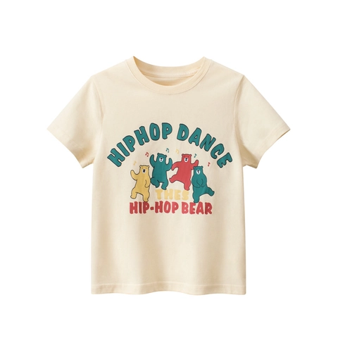 Kinder Kurzarm T-Shirt Reine Baumwolle Cartoon Hip Hop Bär Druck Rundhalsausschnitt Sommer Casual Streetwear Für Jungen Mädchen