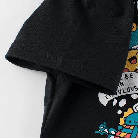 T-Shirt à Manches Courtes en Coton pour Enfants Thème Anniversaire Monstre Robot Dessin Animé Col Rond Top Décontracté d'Été Vêtements Garçons Filles