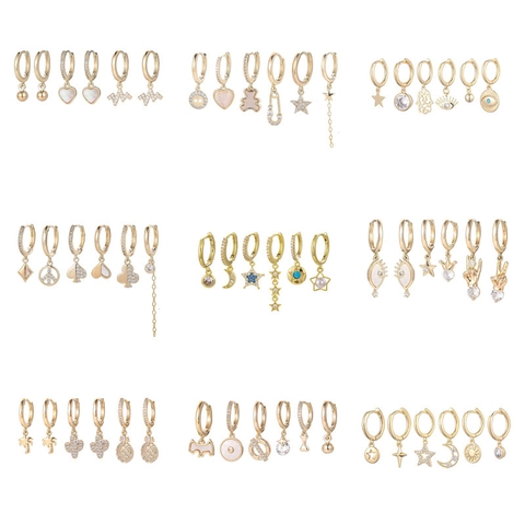 Copper Zircon Star Moon Heart Earrings Collection For Women With Silver Earring Post Bohemian Fashion Jewelry
