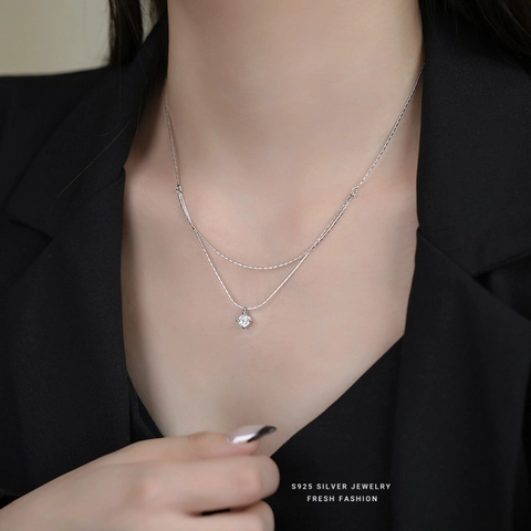 Collana Doppio Strato Stile Francese Rame Ciondolo Zircone Quattro Griffe Catena Di Clavicola Gioielli Minimalisti Donne