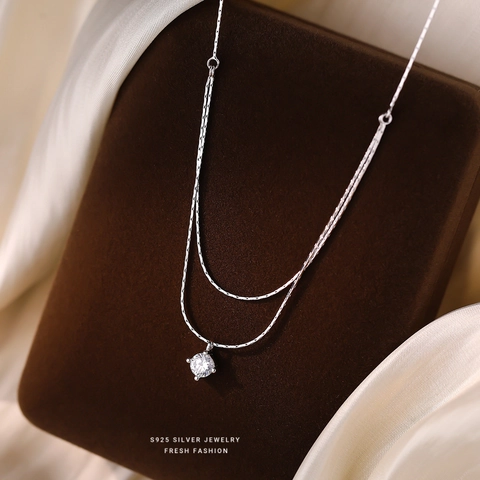 Collana Doppio Strato Stile Francese Rame Ciondolo Zircone Quattro Griffe Catena Di Clavicola Gioielli Minimalisti Donne