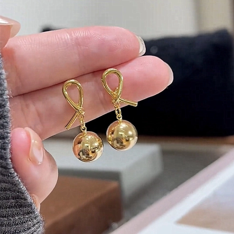 Franse Retro Messing Knoop Bal Oorknopjes Voor Vrouwen Glanzende Minimalistische Geplateerde Bol Elegante Sieraden