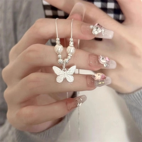 Collana Di Künstliche Perle Farfalla Stile Francese Vintage Catena Di Clavicola In Metallo Rame Gioielli Eleganti Per Donna