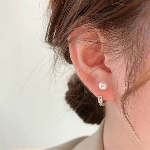 Pendientes De Botón De Perlas Artificiales En Forma De C Con Poste De Cobre Minimalistas Desmontables Versátiles Mujer