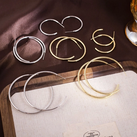 Minimalist C-Shape Hoop Earrings Polished Copper Geometric Shiny Studs Trendy Jewelry Women