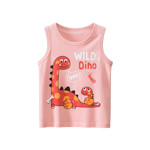 Meisjes Roze Mouwloos Vest 100% Katoen Cartoon Dinosaurus Patroon Kinderen Tanktop Zomer Casual Ademend Topje